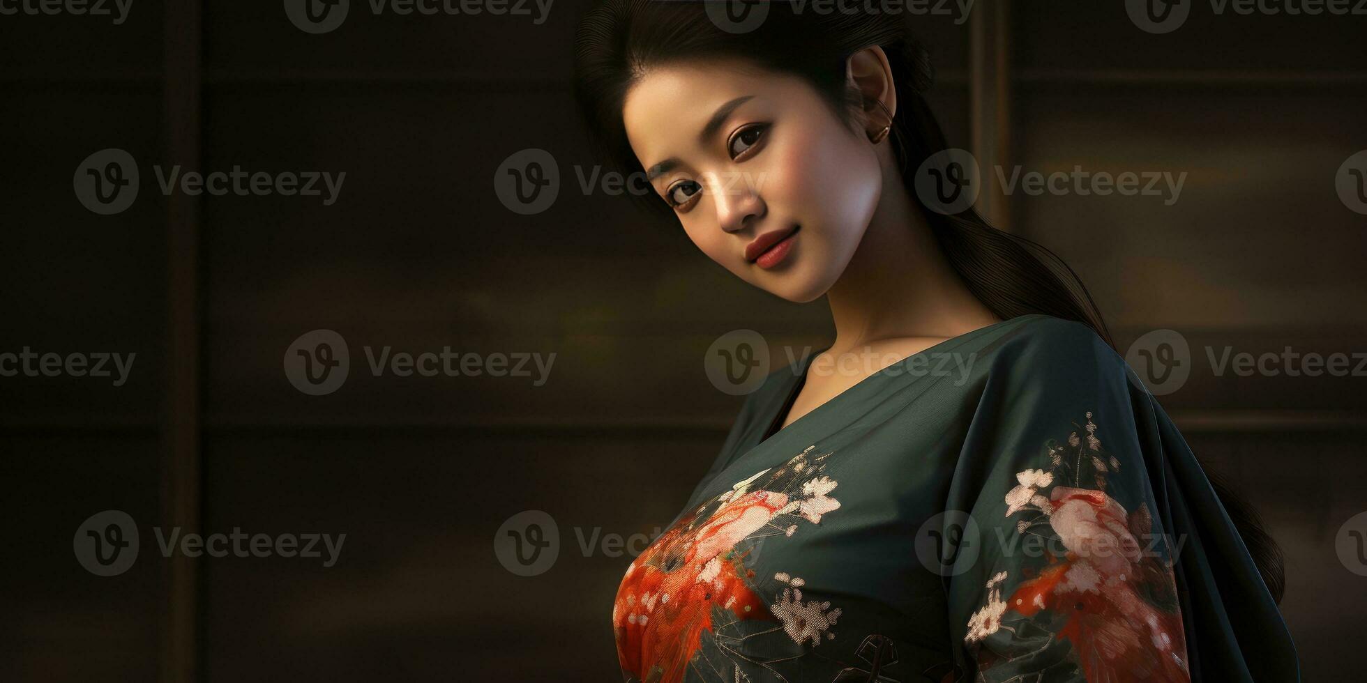 Pregnant beautiful Asian girl close-up. Generative AI photo