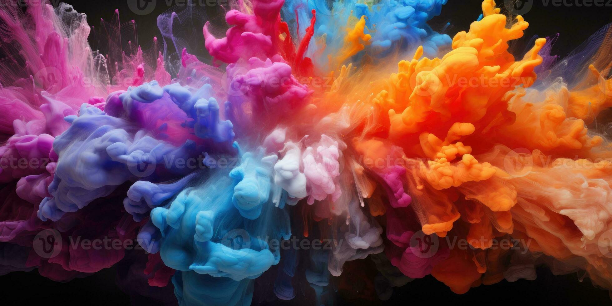 Explosion of colors underwater. Bright colors underwater. Colorful background. Generative AI photo