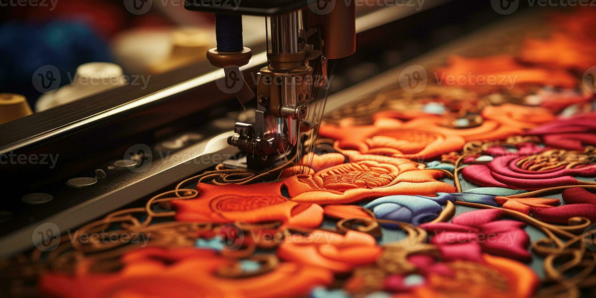 Machine embroidery, patterns, colored threads. Floral background