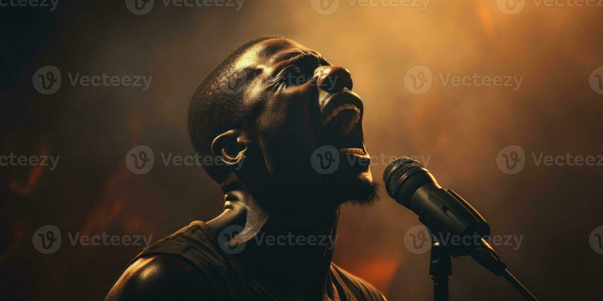 african man sings in karaoke. Generative AI photo