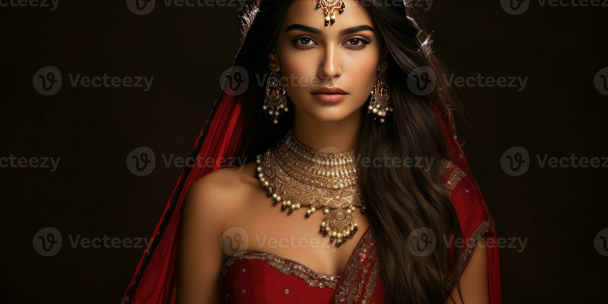 Gorgeous Indian woman in national dress. Generative AI photo