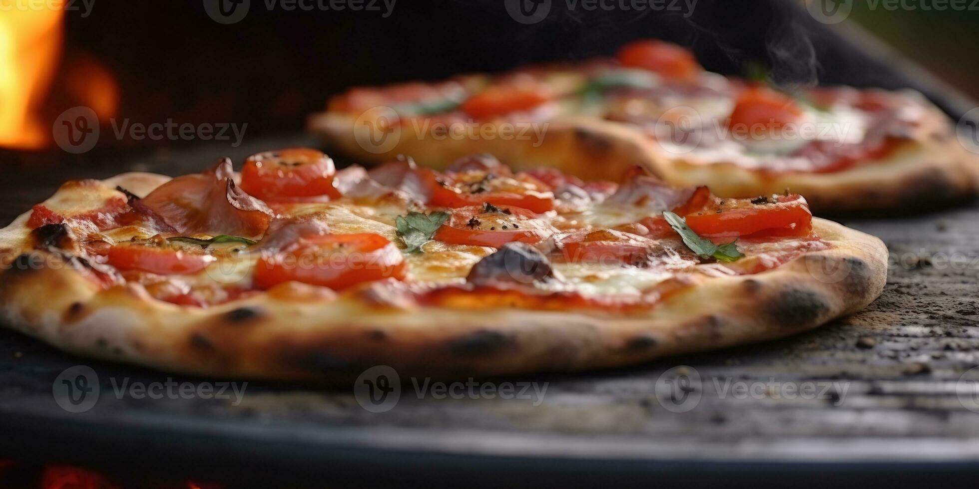 Tasty appetizing pizza close-up. Generative AI photo