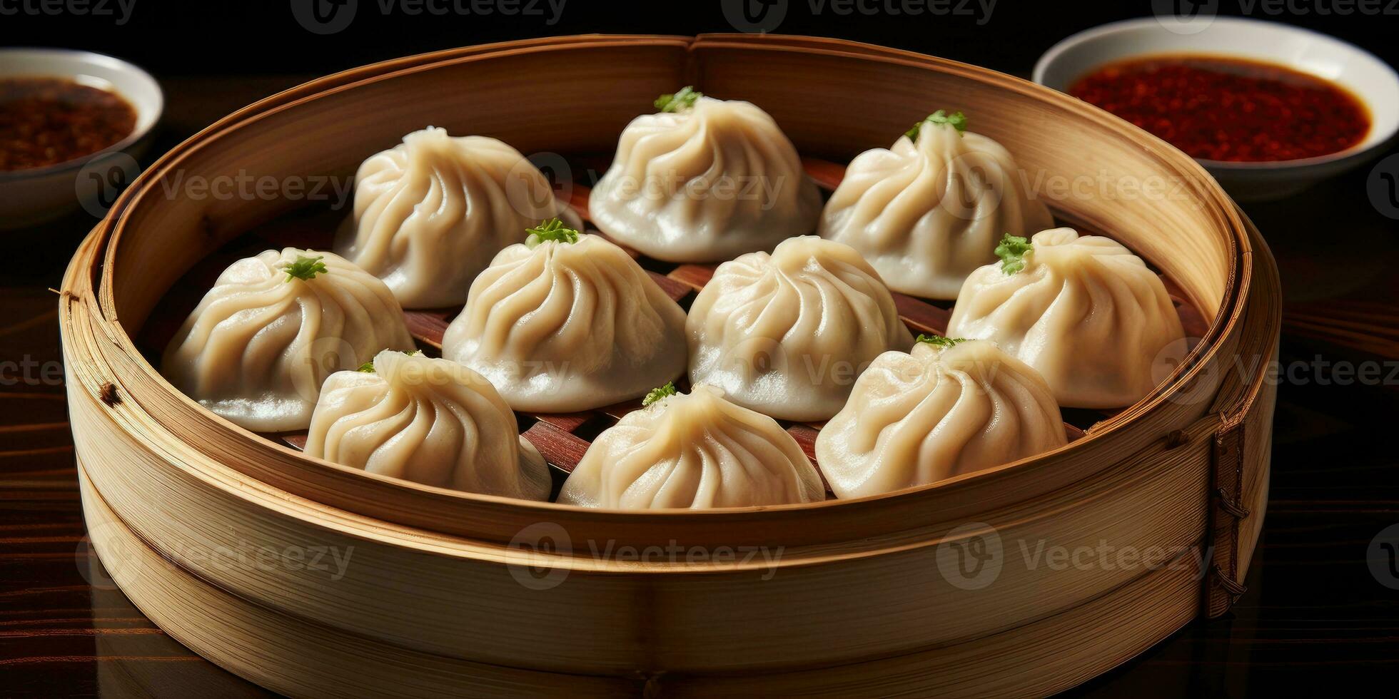 de china nacional plato, Xiao largo bao. plato de cerca. albóndigas generativo ai foto