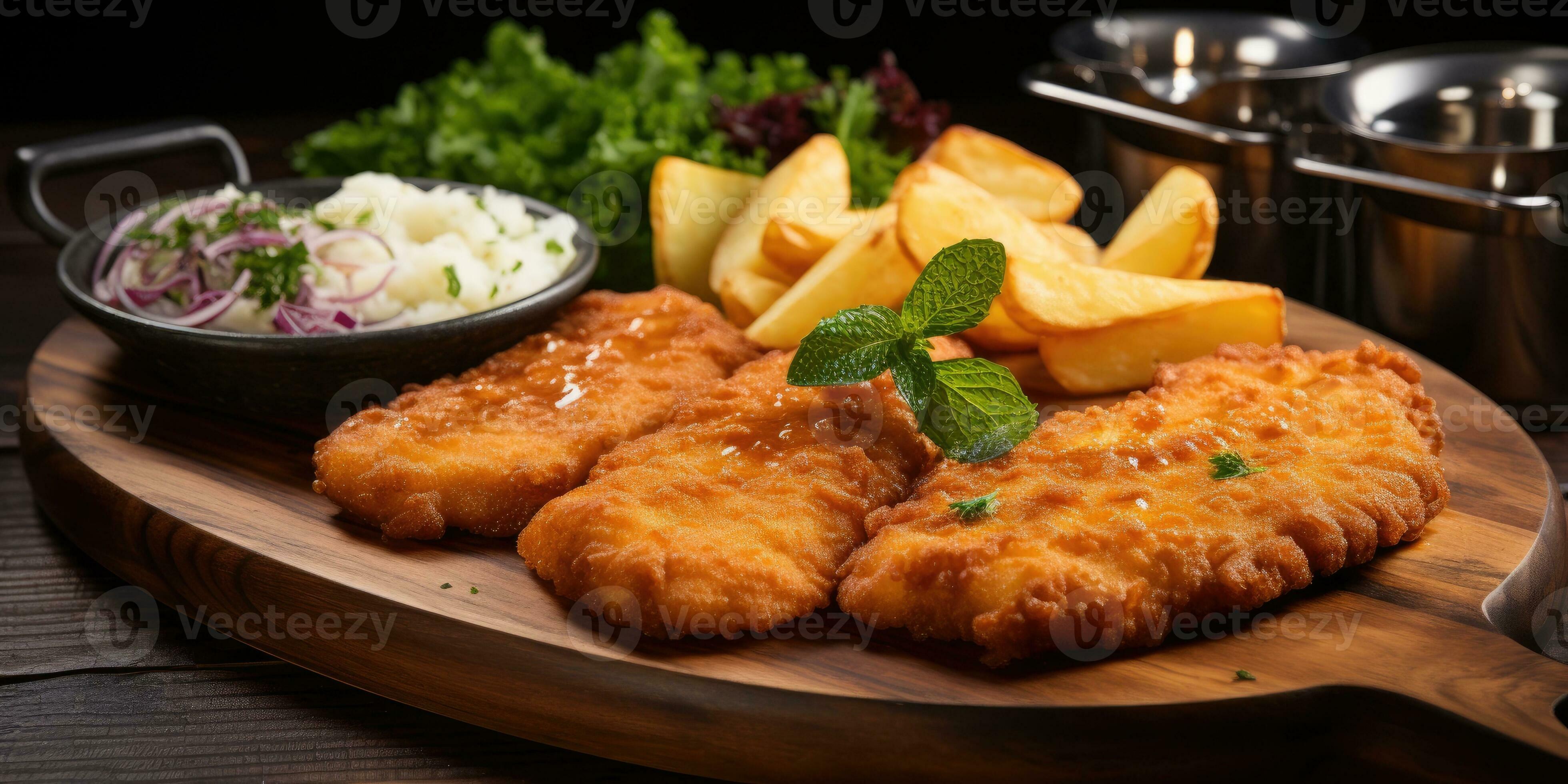 Delicious appetizing food. Dish closeup. Meat, potatoes, grill