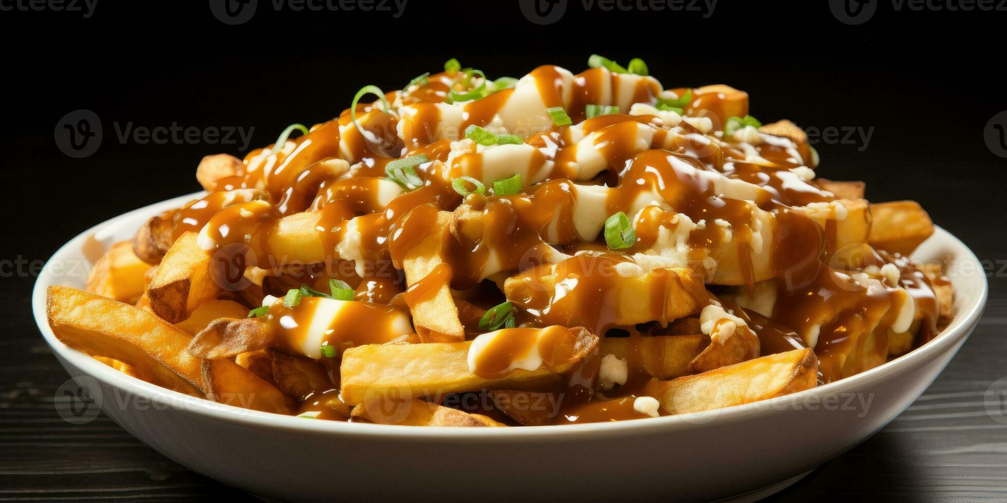 Canada's national dish, poutine. Close-up dish, potatoes and cheese. Generative AI photo