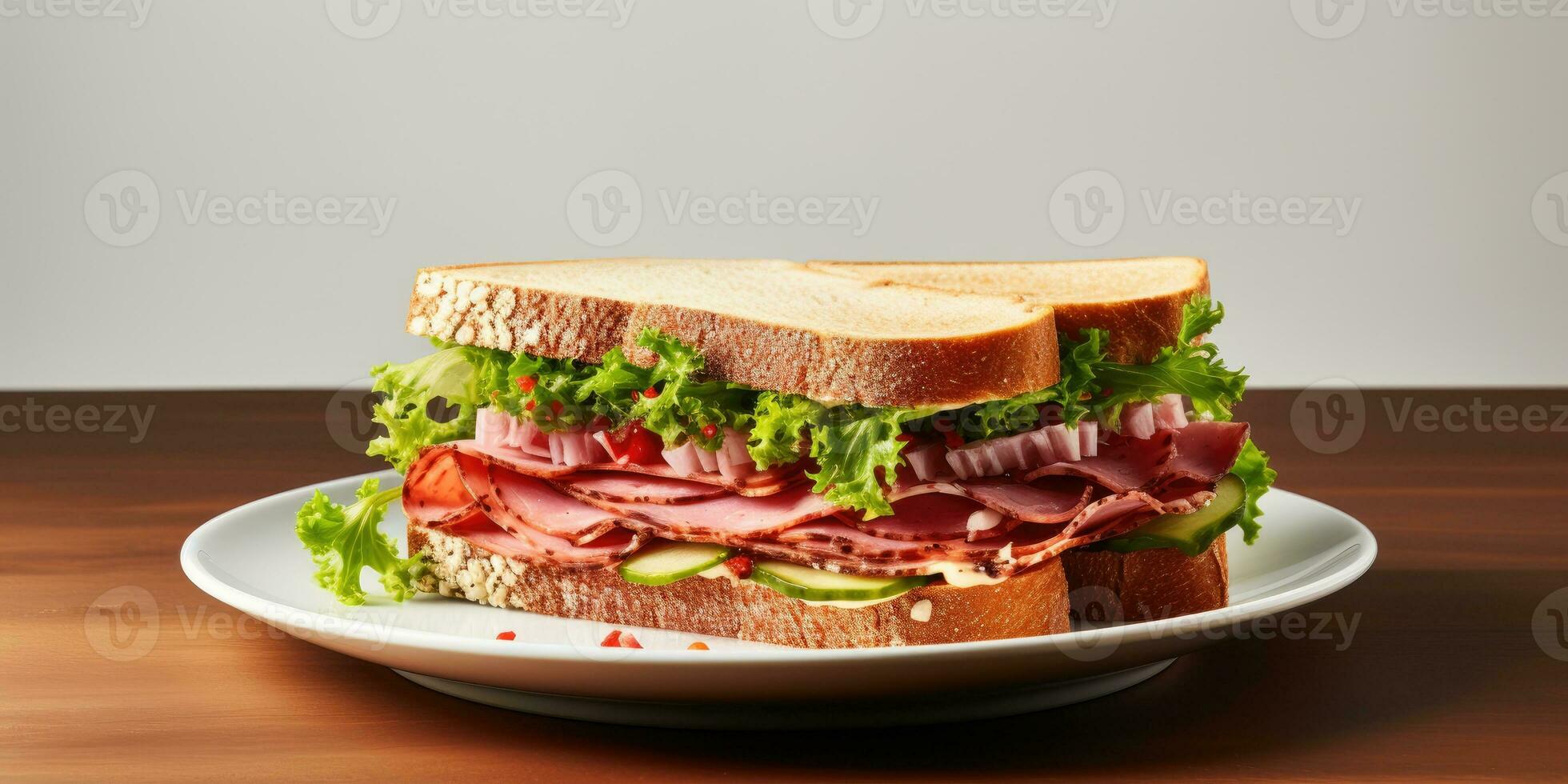 appetizing sandwich close-up, breakfast. Generative AI photo