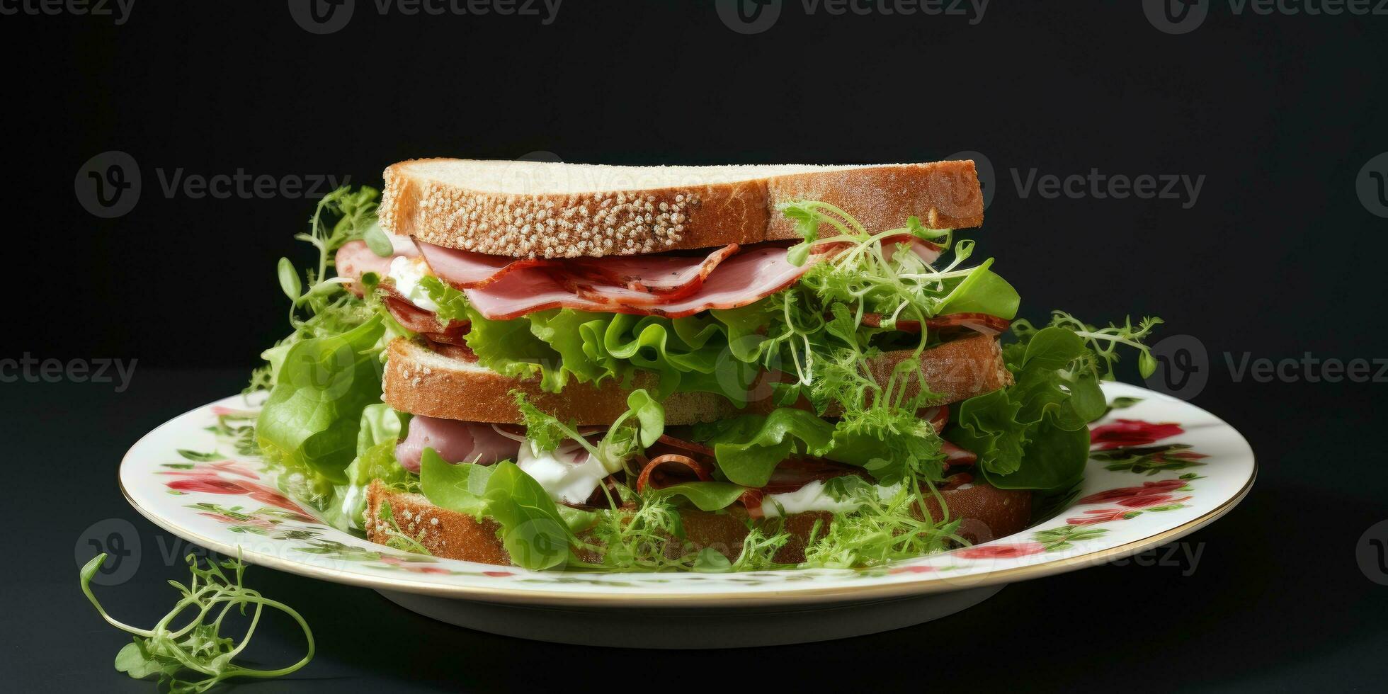 Sandwich on a plate close-up. Proper breakfast. Generative AI photo