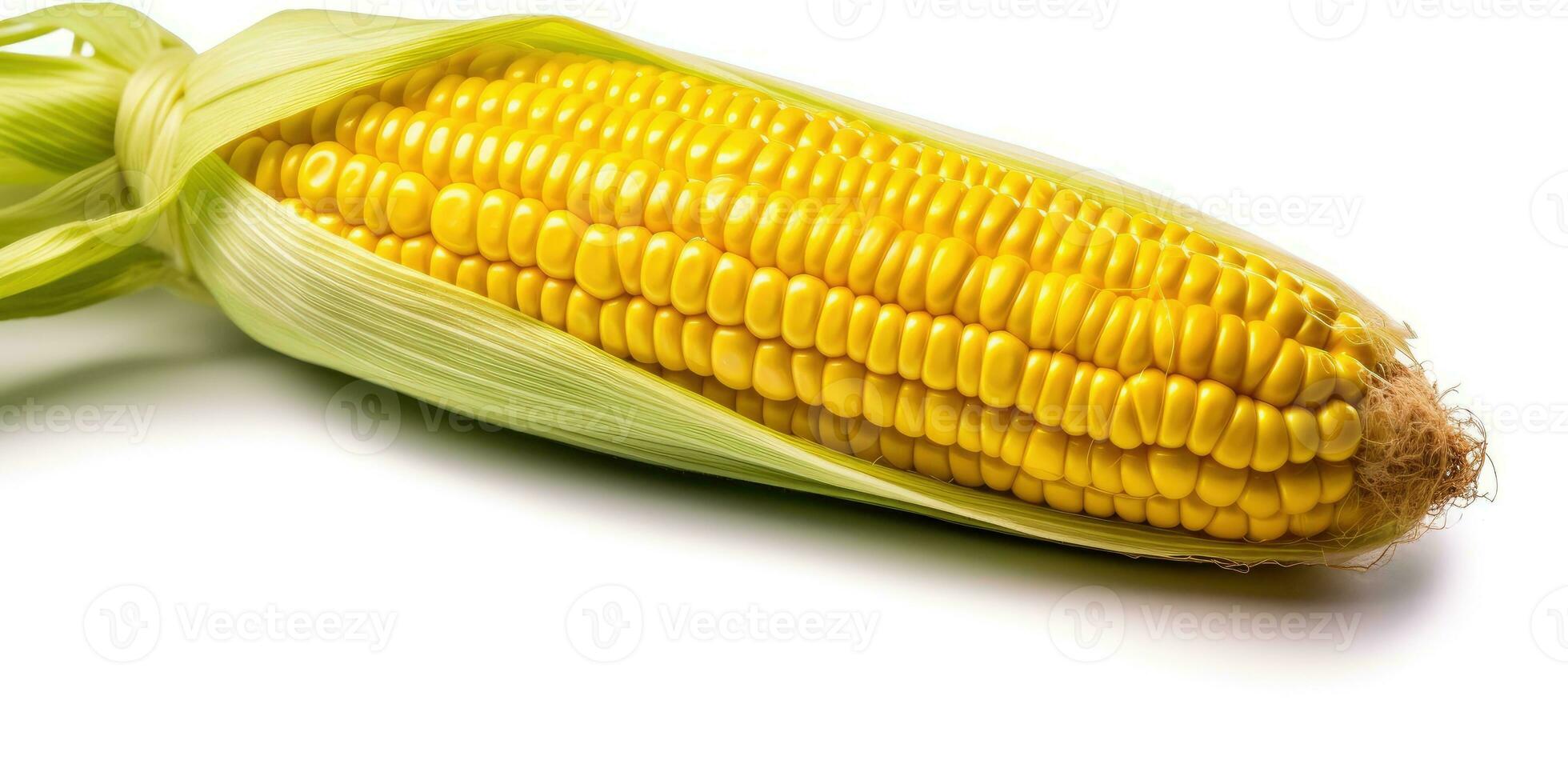 maíz en el mazorca cerca arriba. maíz en un blanco antecedentes. generativo ai foto