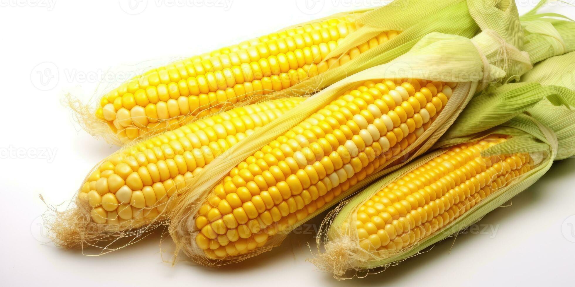 Corn on the cob close up. Corn on a white background. Generative AI photo