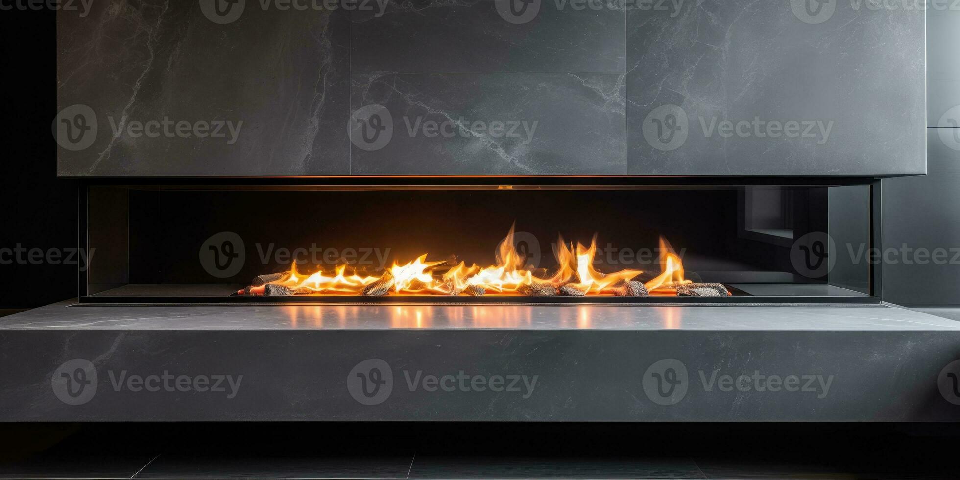Image of a modern fireplace. Neutral colors. Minimalism. Generative AI photo