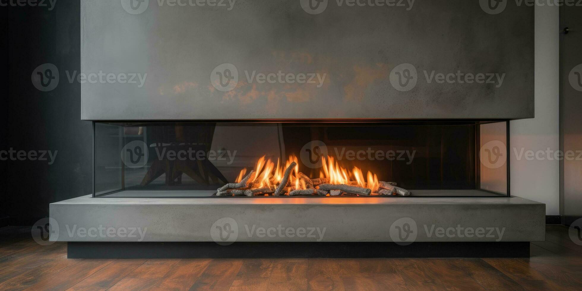 Image of a modern fireplace. Neutral colors. Minimalism. Generative AI photo