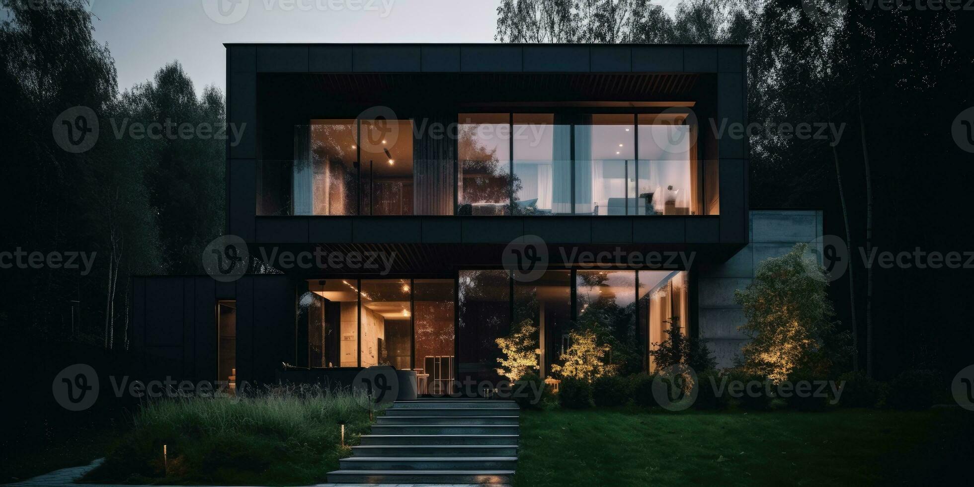 3D Modern house. Scandinavian style. Neutral colors. Minimalism. Generative AI photo