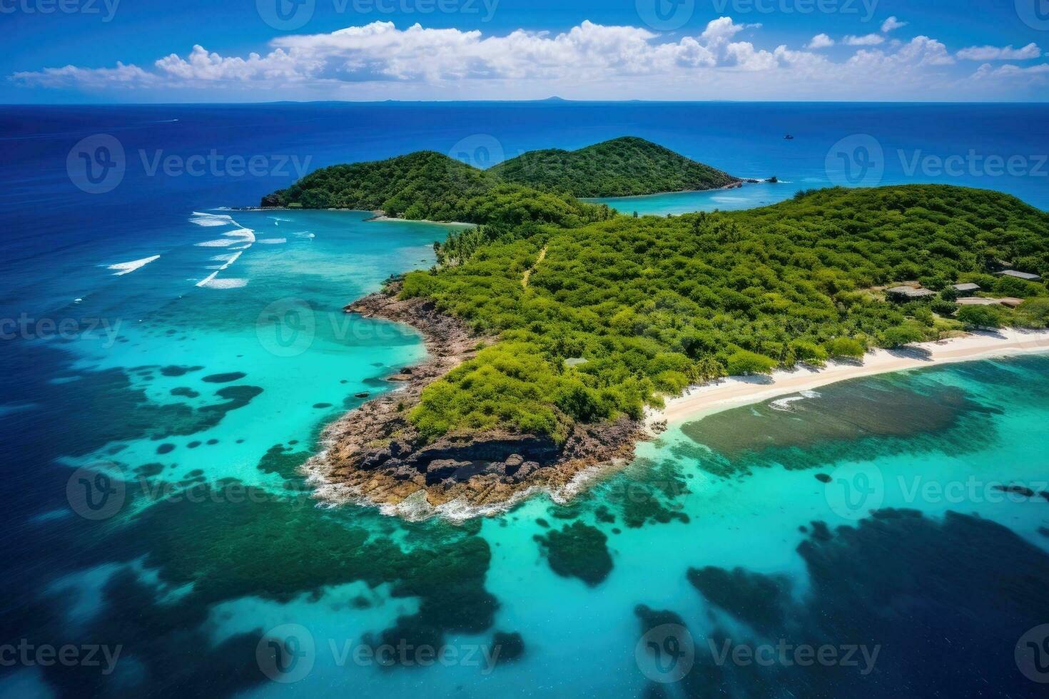 A beautiful island surrounded by the vastness of the ocean photo