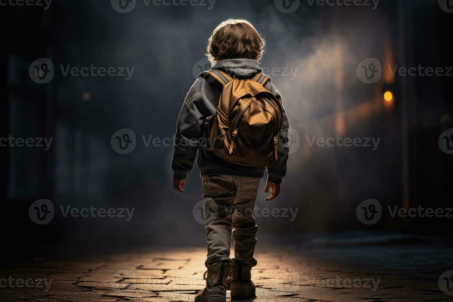a person walking down a busy street with a backpack photo