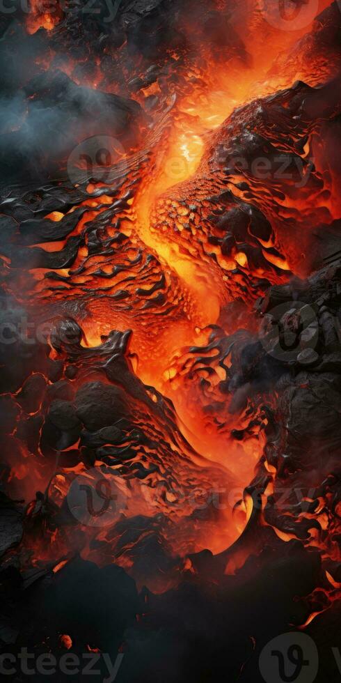 Volcanic eruption, lava, cataclysms and natural disasters. Generative AI photo