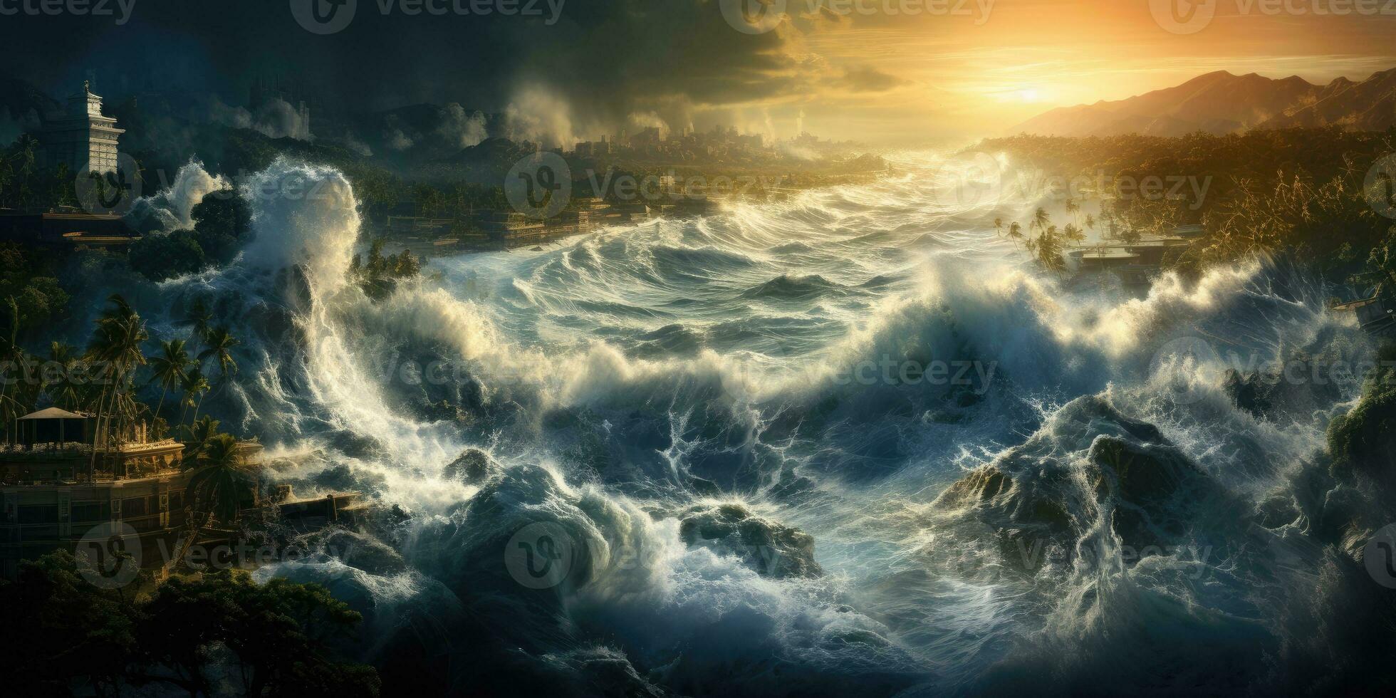 natural disaster tsunami, flood, storm. Generative AI photo
