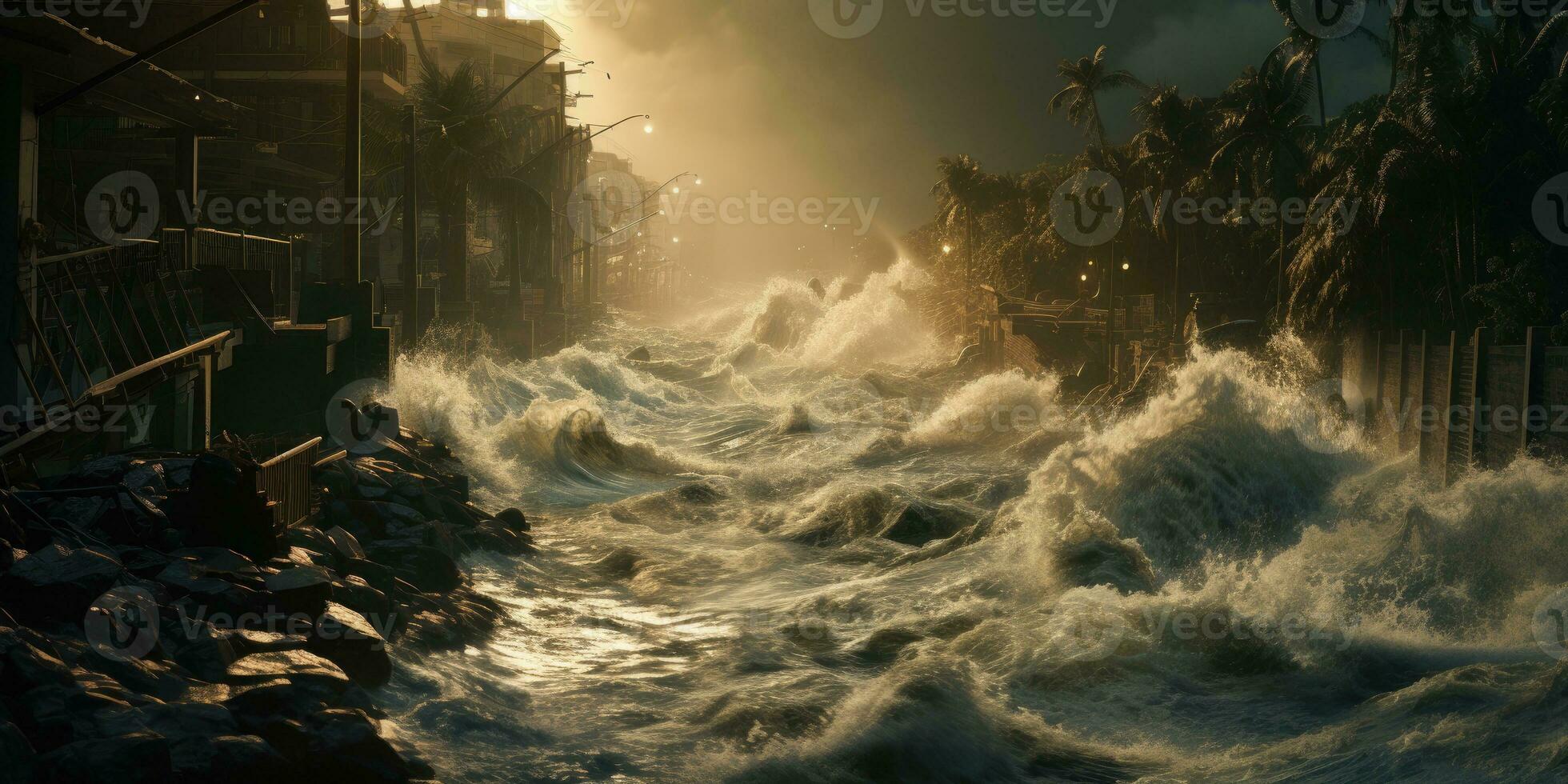 natural disaster tsunami, flood, storm. Generative AI photo