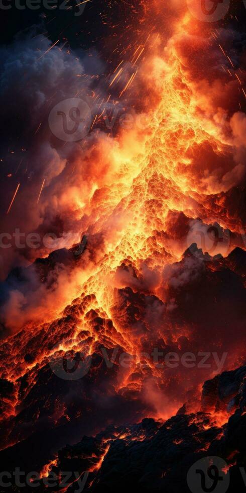 Volcanic eruption, lava, cataclysms and natural disasters. Generative AI photo