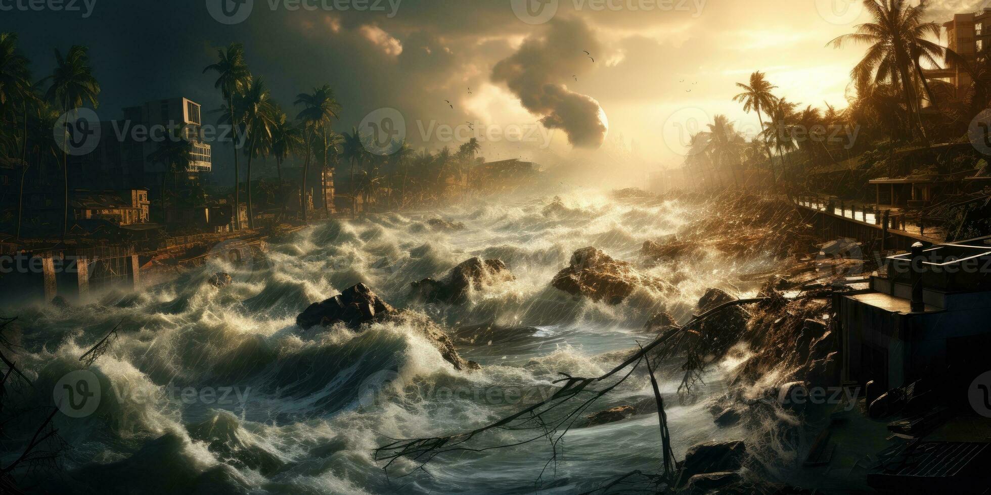 natural disaster tsunami, flood, storm. Generative AI photo