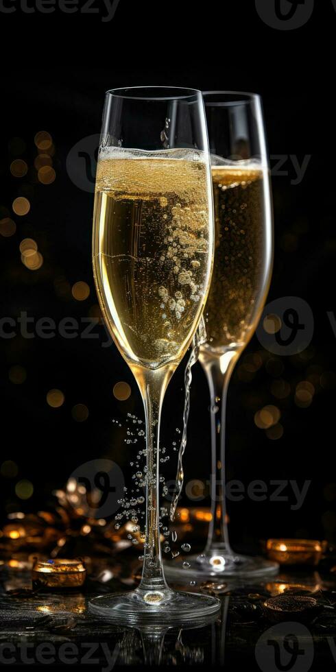 A glass of champagne on a dark background. Celebration drink.Generative AI photo