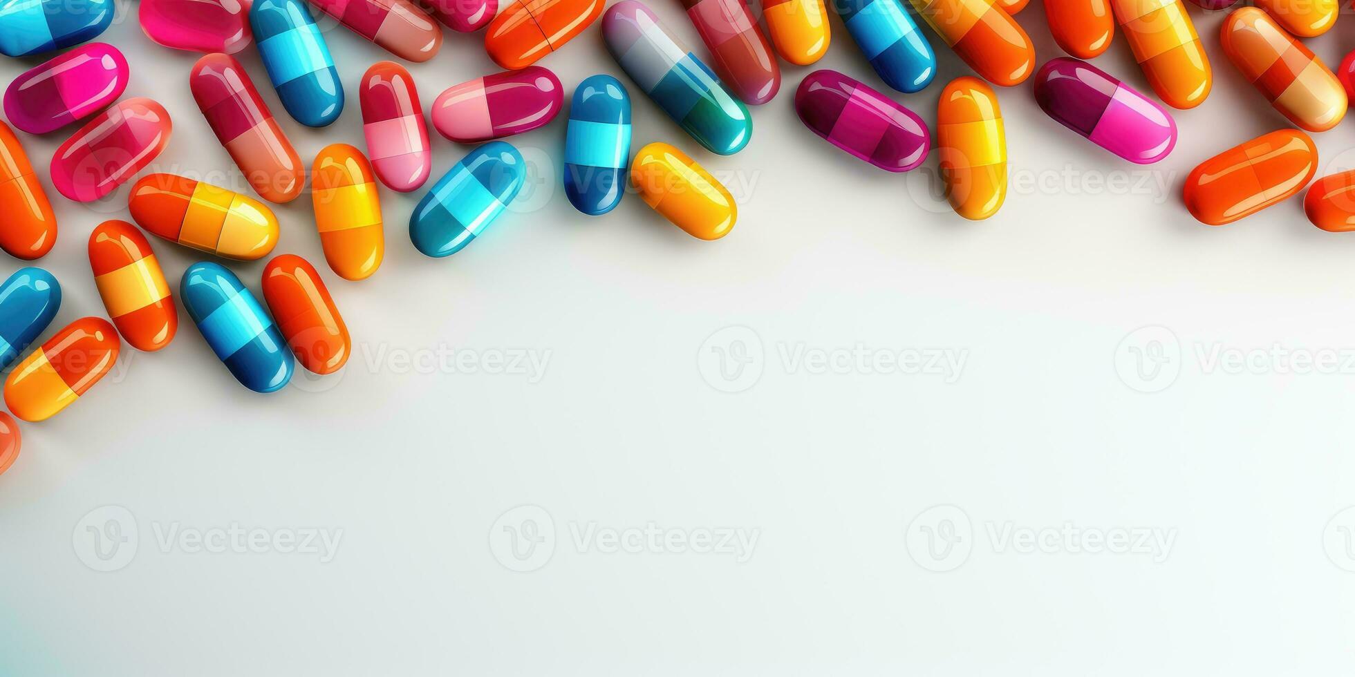 pills on white background, top view, space for text. Generative AI photo