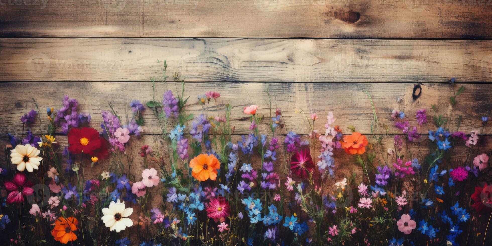 de madera tablero para publicidad con imagen de flores en el antecedentes. generativo ai foto