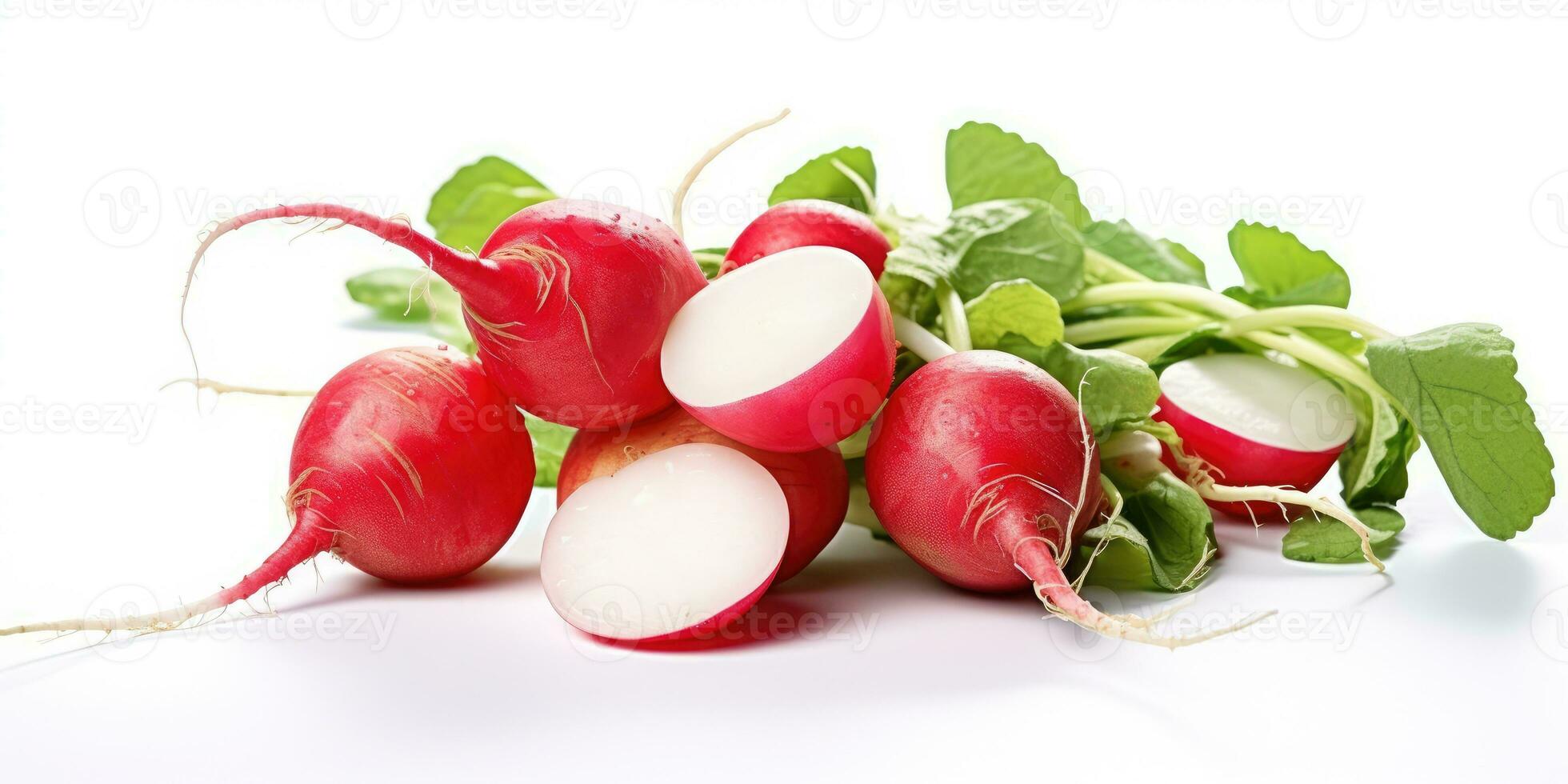 Radish close-up on a white background. Generative AI photo