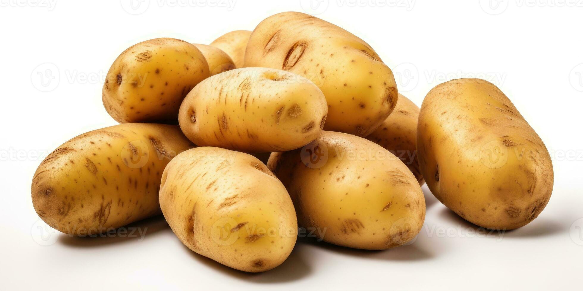 Delicious raw potatoes on a white background. Generative AI photo