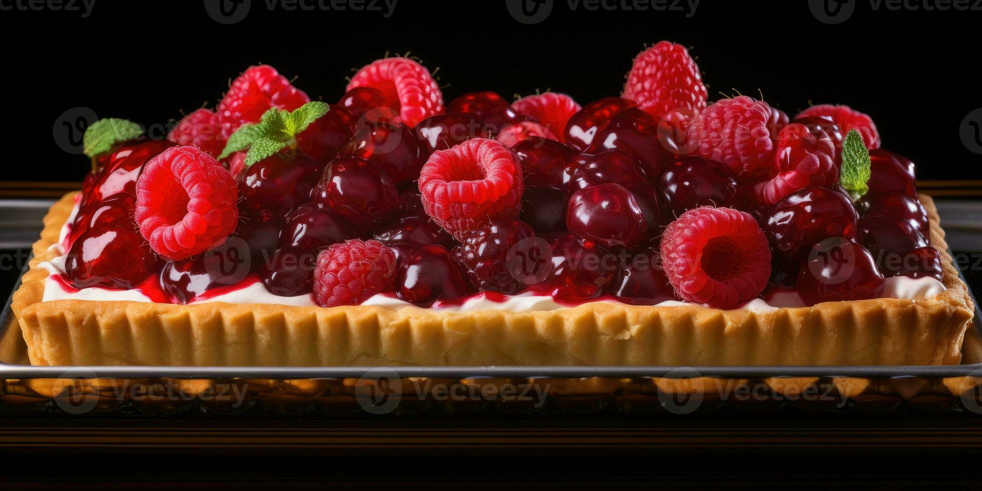 Raspberry pie. Appetizing pie close-up. Fruits. Generative AI photo