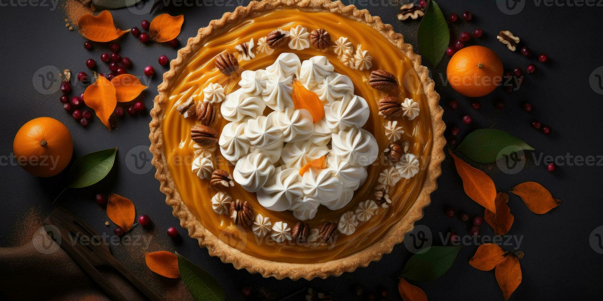 Appetizing pumpkin pie. Pie close-up. The theme of cooking and autumn. Generative AI photo