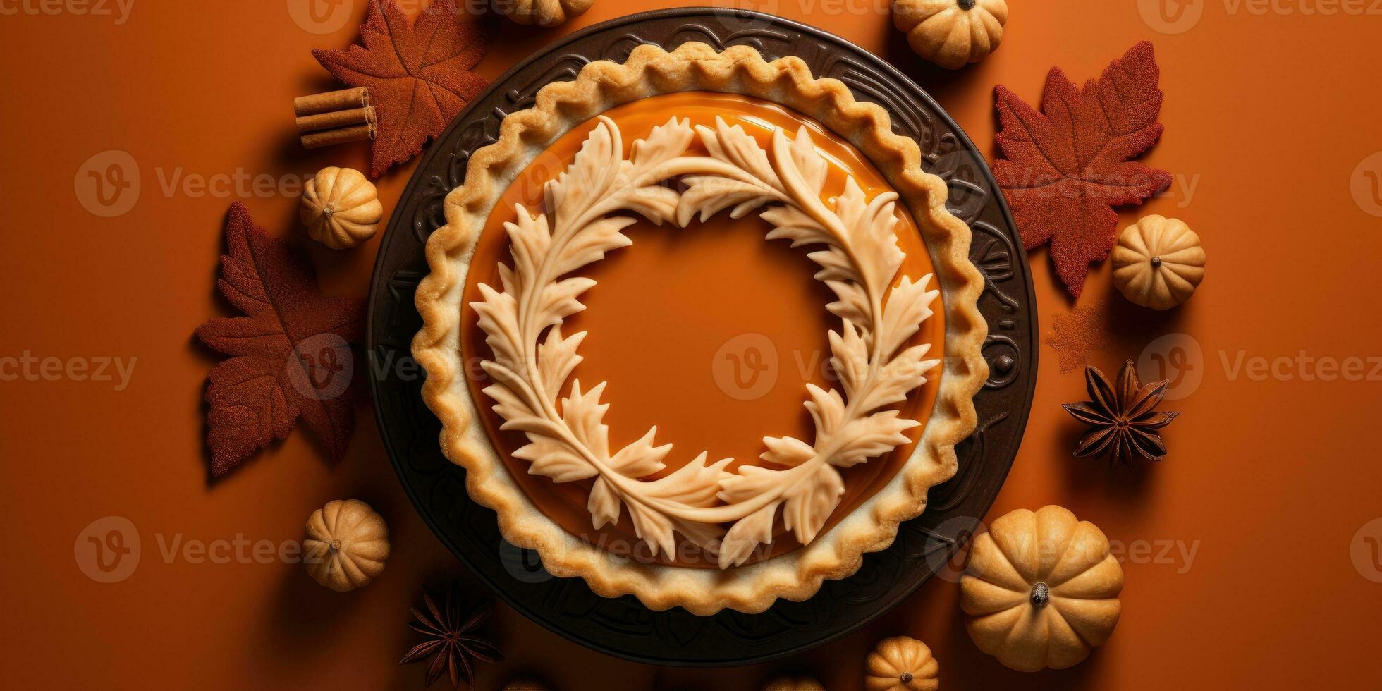 Appetizing pumpkin pie. Pie close-up. The theme of cooking and autumn. Generative AI photo