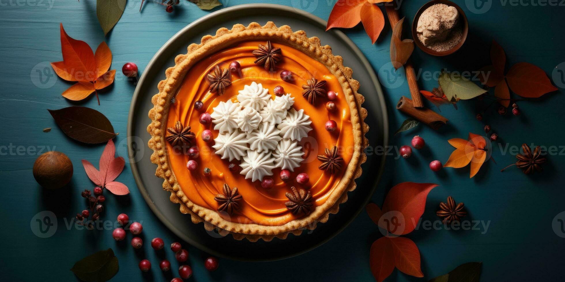 Appetizing pumpkin pie. Pie close-up. The theme of cooking and autumn. Generative AI photo