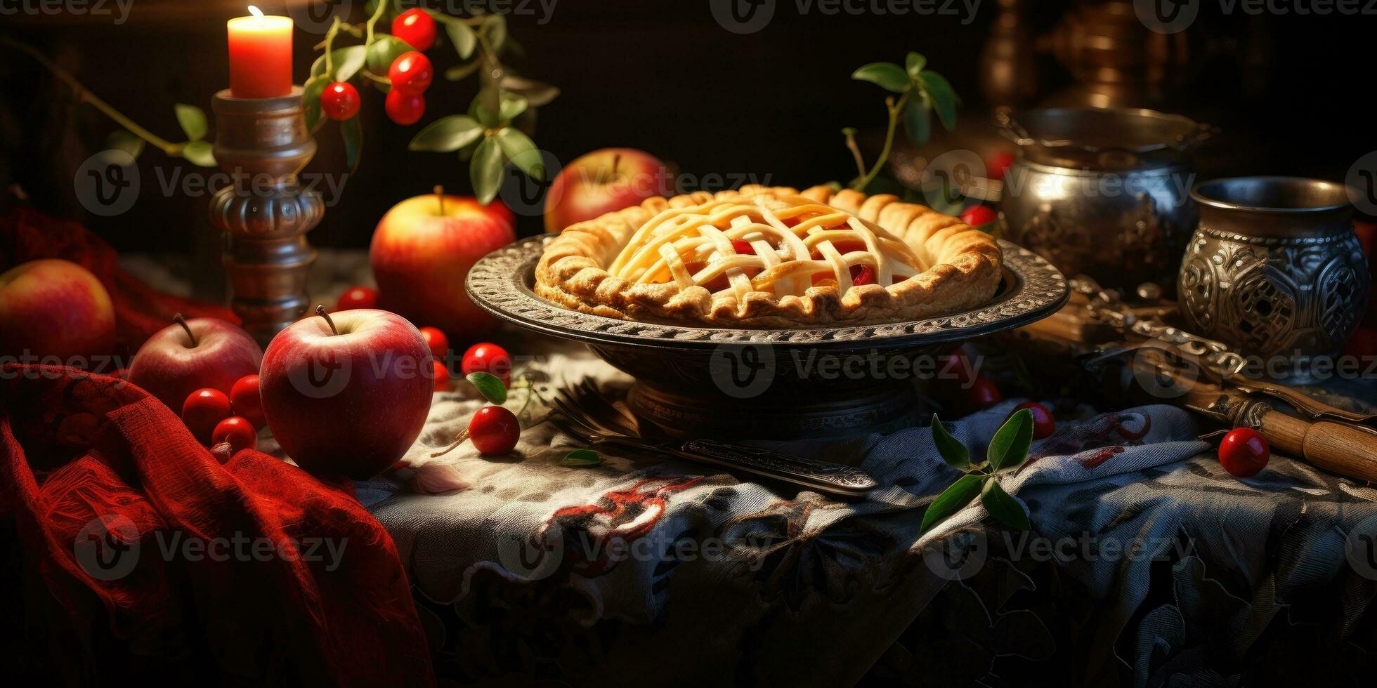 Fruit pie. Appetizing pie close-up. Sweets. Generative AI photo