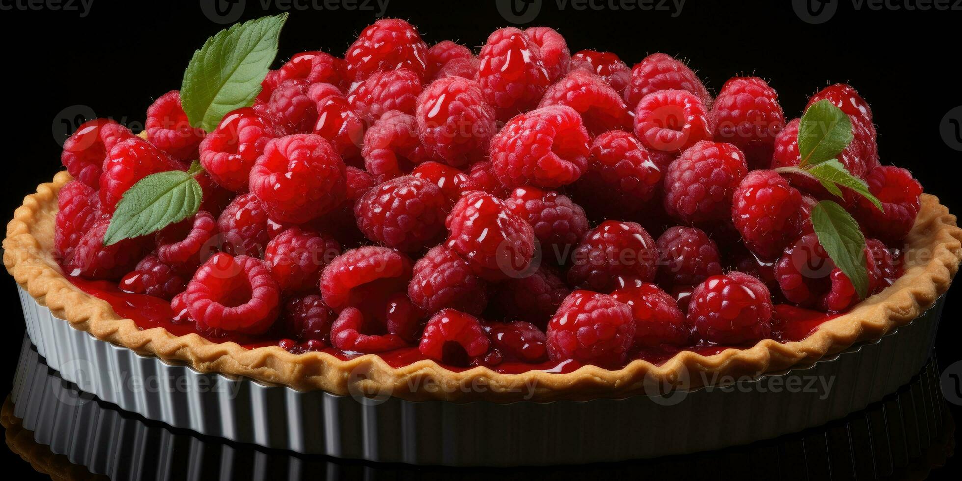 Raspberry pie. Appetizing pie close-up. Fruits. Generative AI photo