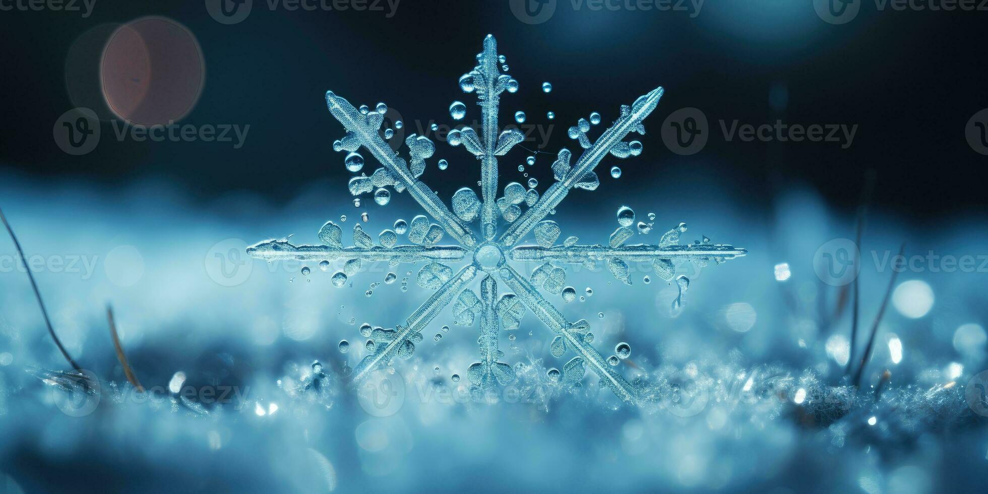 Beautiful macro photo of a snowflake. Winter. Generative AI