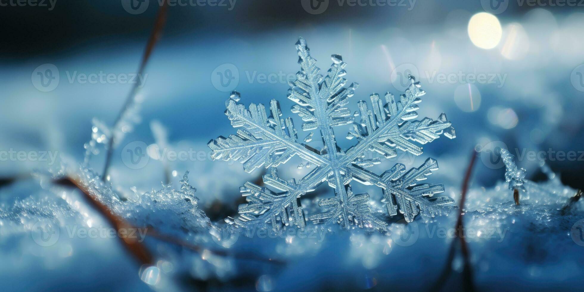 Beautiful macro photo of a snowflake. Winter. Generative AI