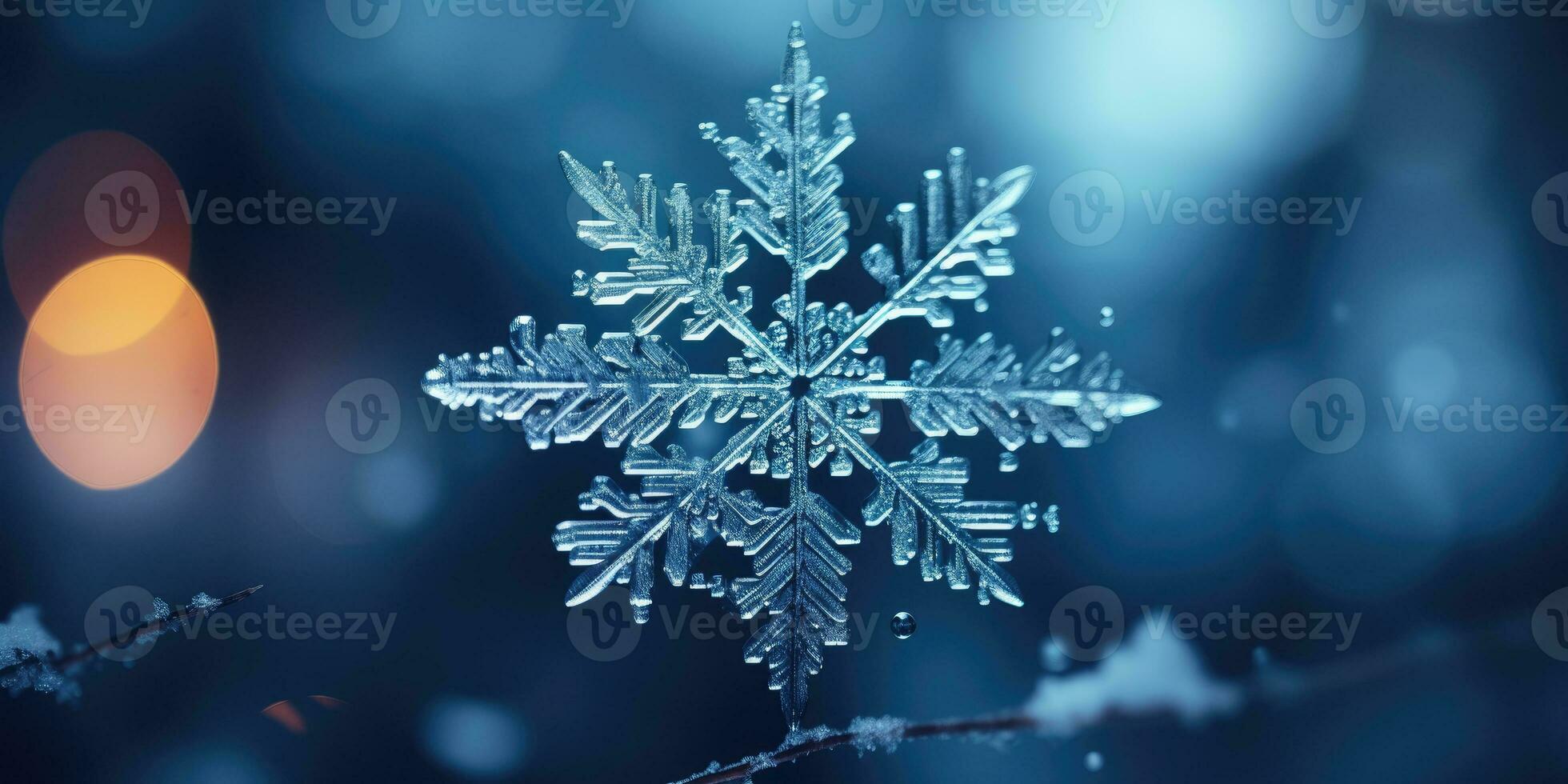 Beautiful macro photo of a snowflake. Winter. Generative AI