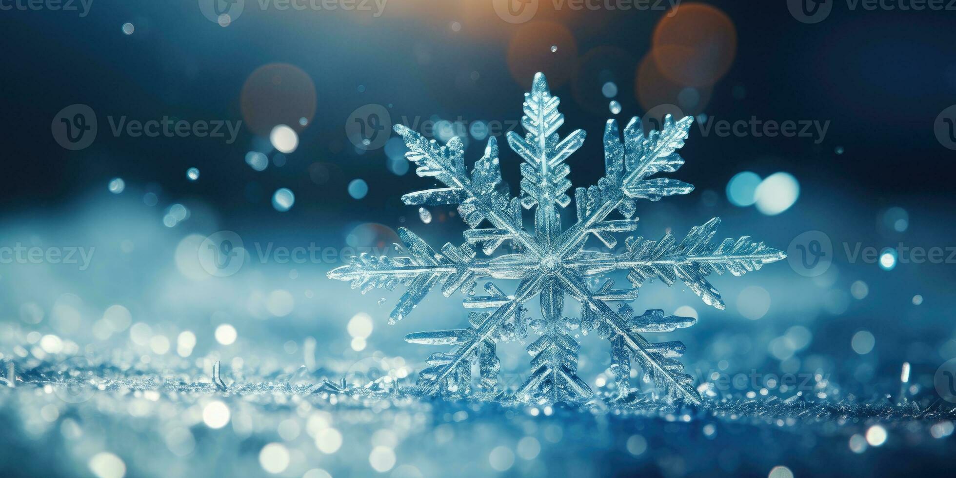 Beautiful macro photo of a snowflake. Winter. Generative AI