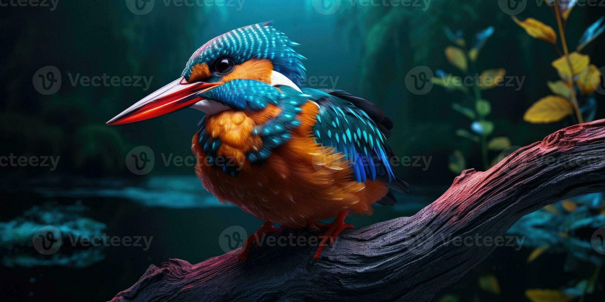 Bright image of a kingfisher in the forest. Ornithology. Generative AI photo