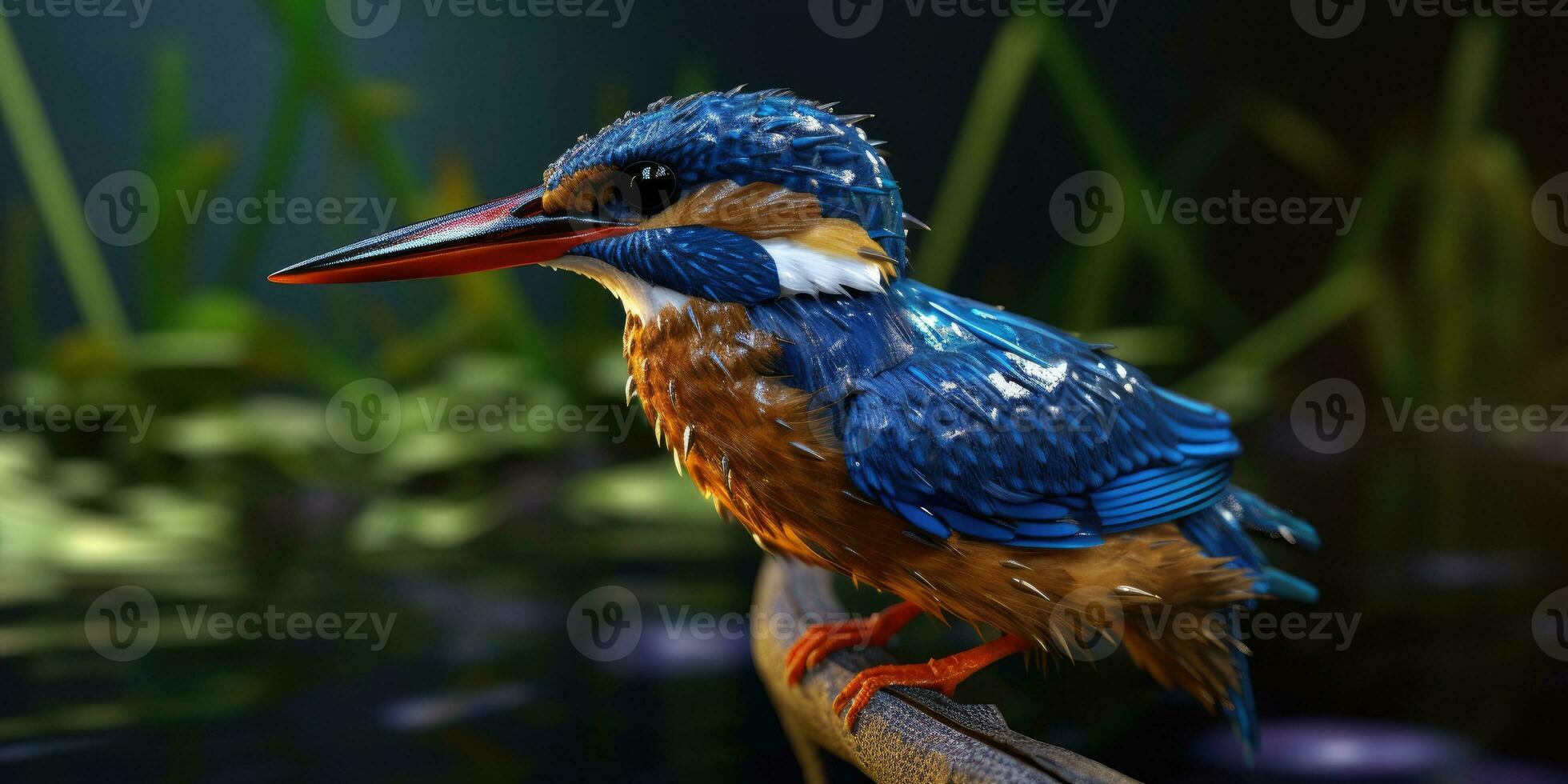 Bright image of a kingfisher in the forest. Ornithology. Generative AI photo