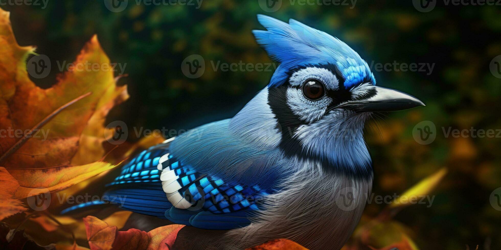 Blue jay on a branch. Bird in the forest. Ornithology. Generative AI photo