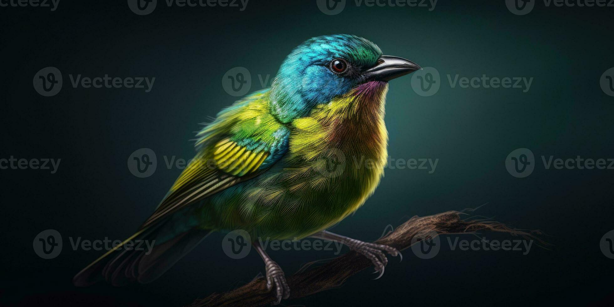 Bird green-headed oriole on a branch close-up. Generative AI photo