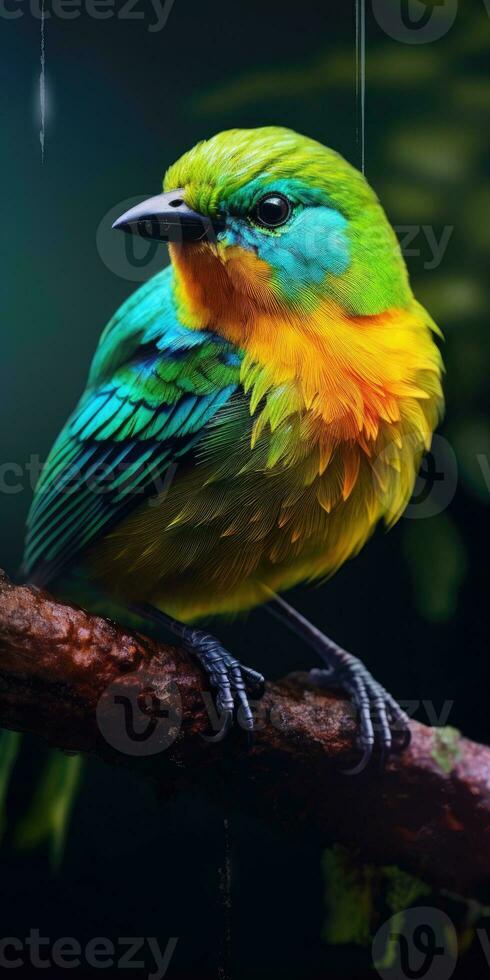 Bird green-headed oriole on a branch close-up. Generative AI photo