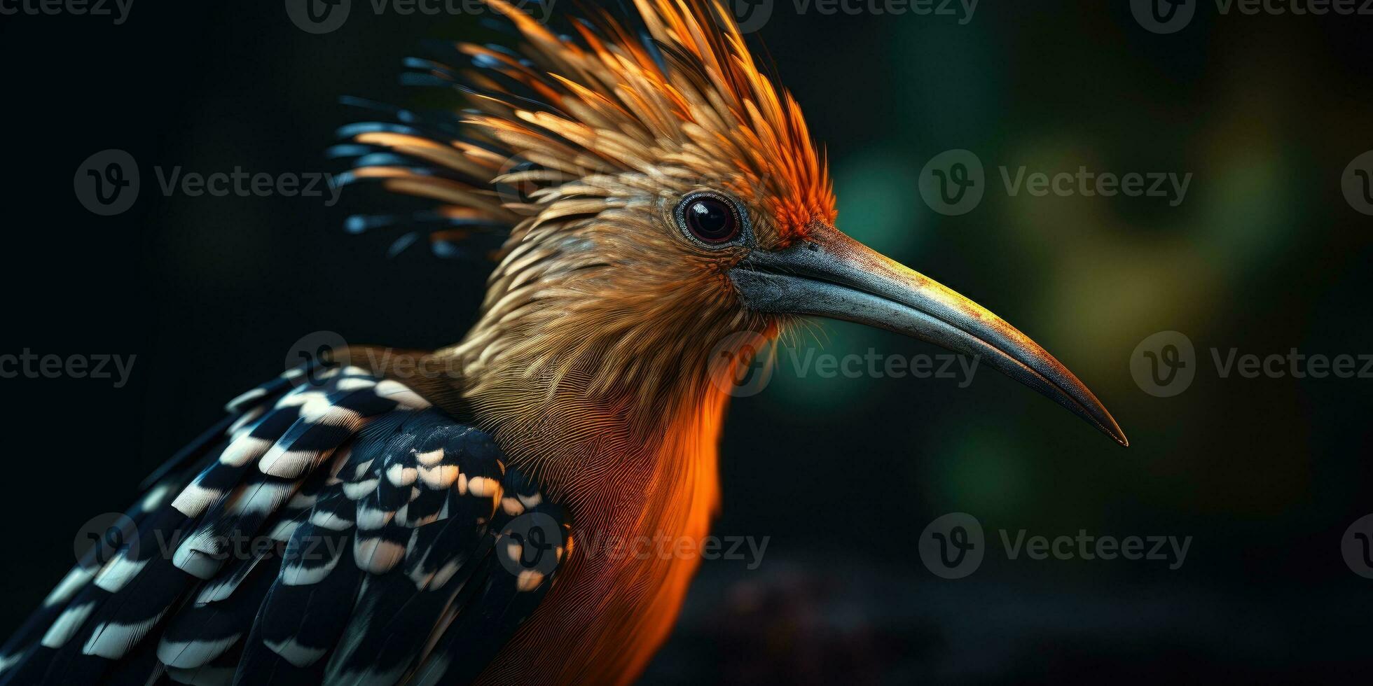 Hoopoe bird on a branch close-up. Generative AI photo