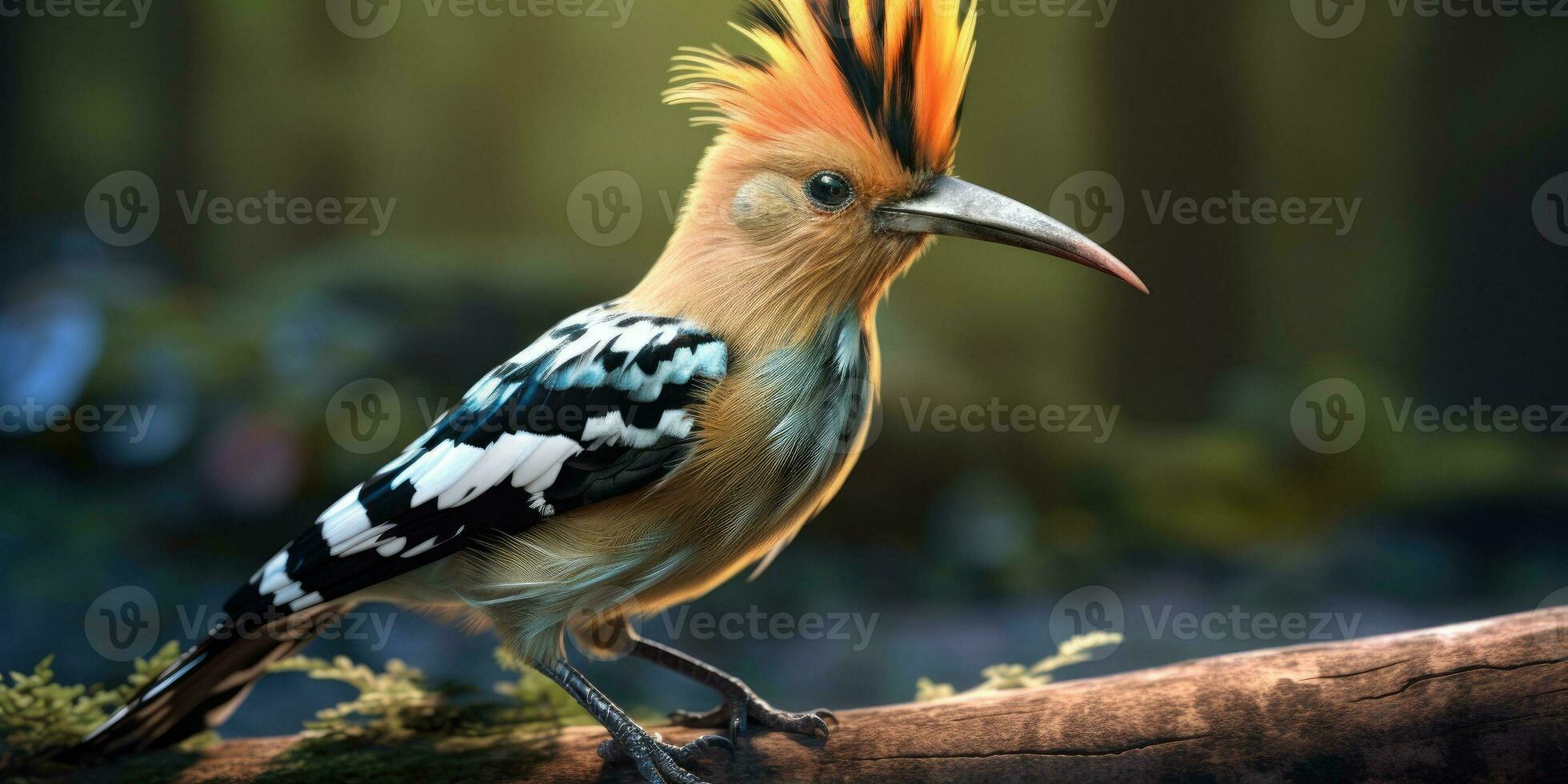 Hoopoe bird on a branch close-up. Generative AI photo