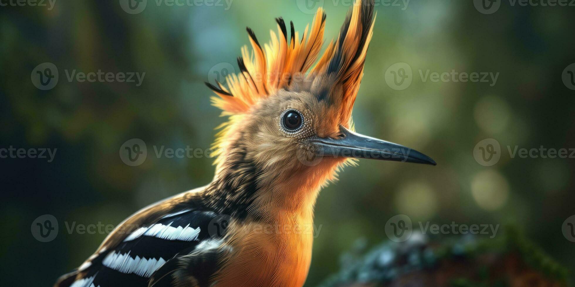 Hoopoe bird on a branch close-up. Generative AI photo