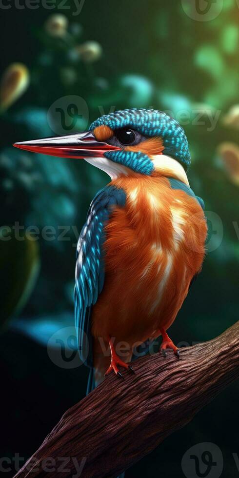 Bright image of a kingfisher in the forest. Ornithology. Generative AI photo