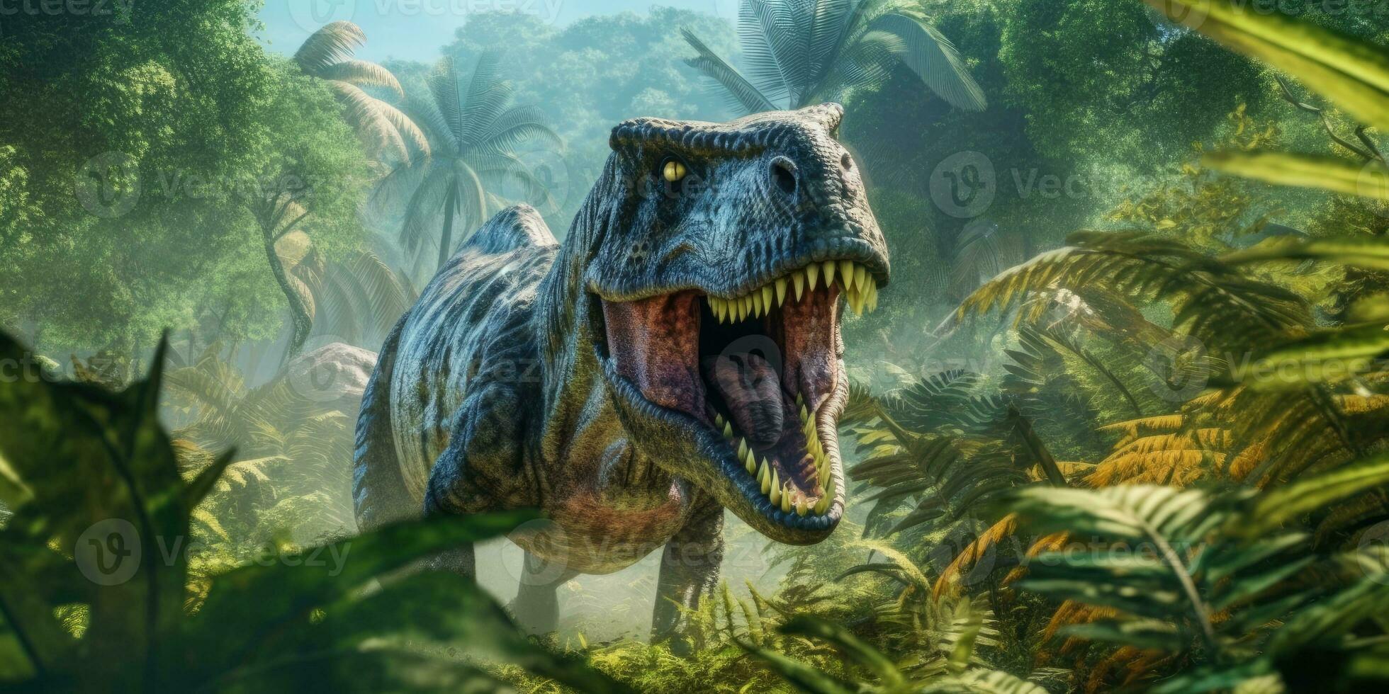 fantasía imagen de tiranosaurio en el selva. fantástico. alto calidad ilustración. generativo ai foto