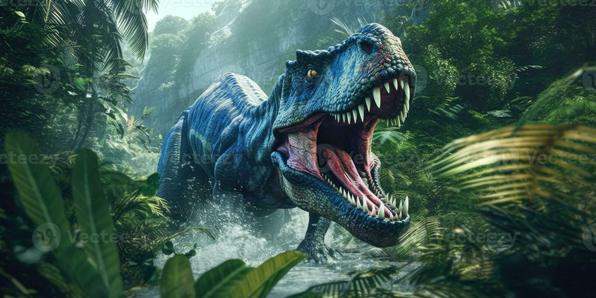 fantasía imagen de tiranosaurio en el selva. fantástico. alto calidad ilustración. generativo ai foto