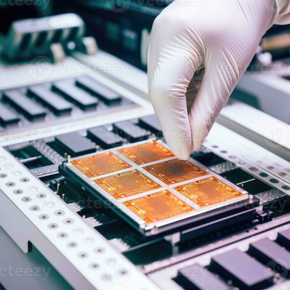A microcircuit in the hands of a person, the relationship of circuits and data. Computer Chips, data, technology. Generative AI photo